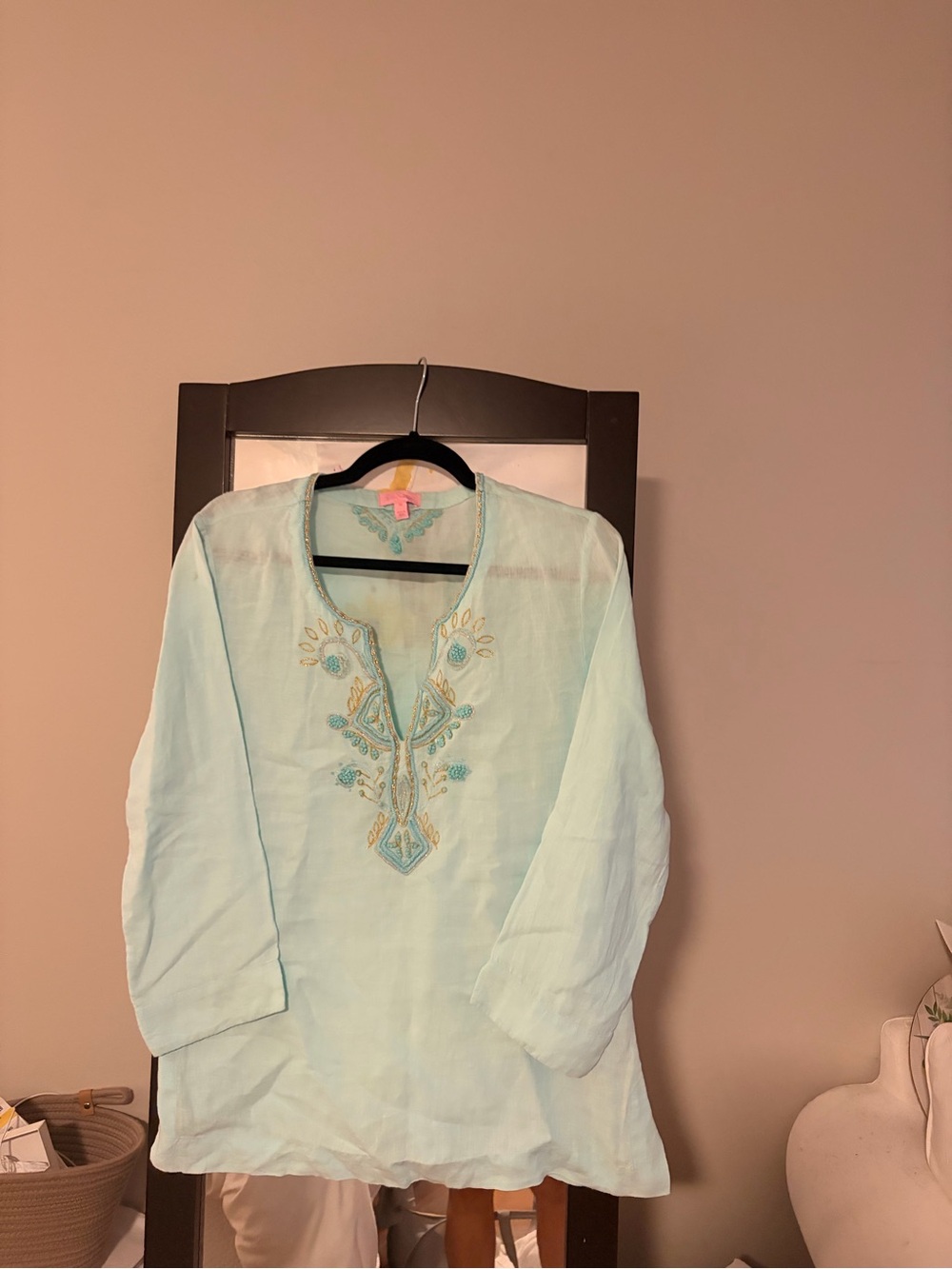 Lilly Pulitzer Light Aqua Embroidered Blouse